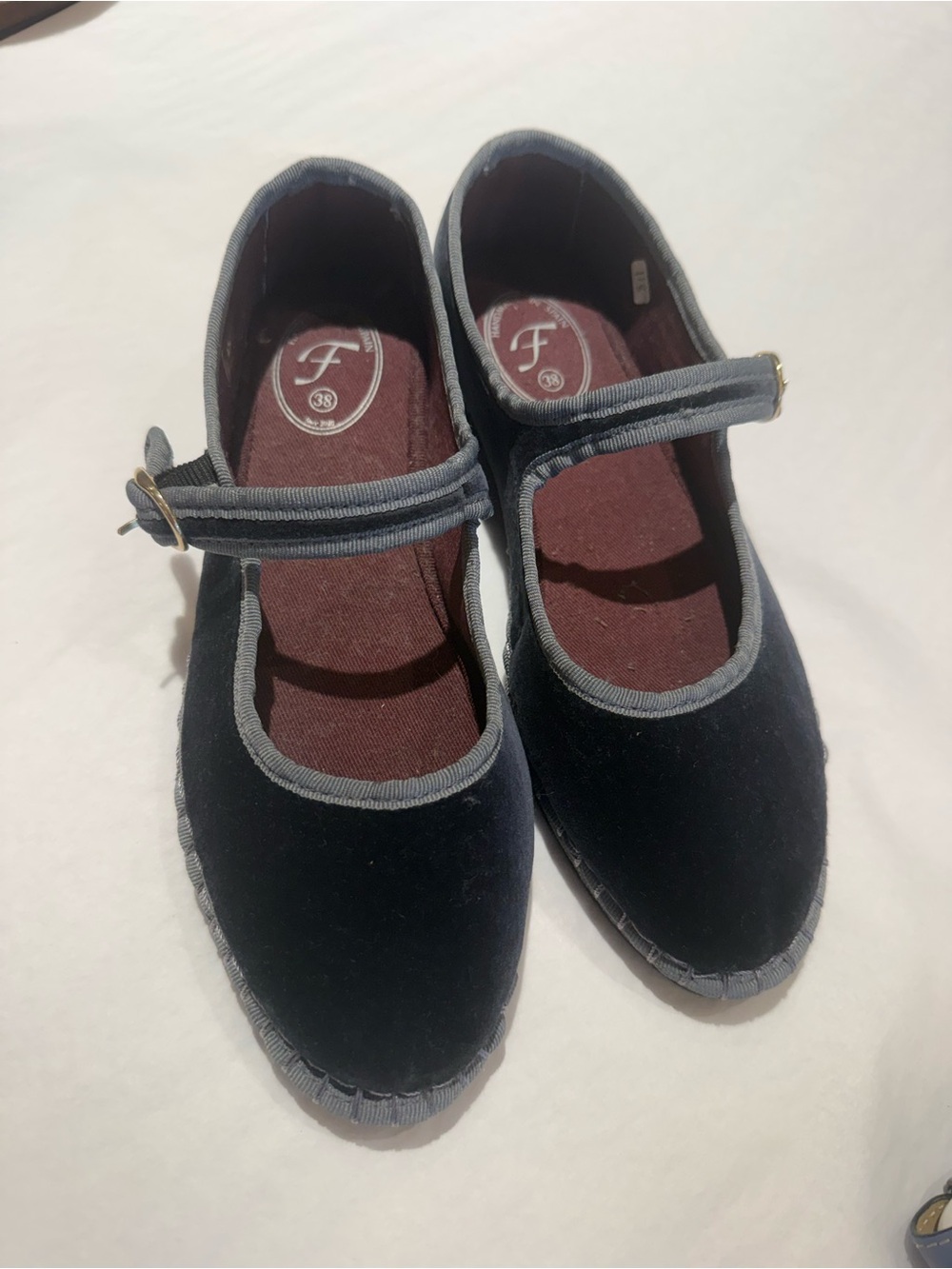 F Classic Black Mary Jane Flats with Grey Trim